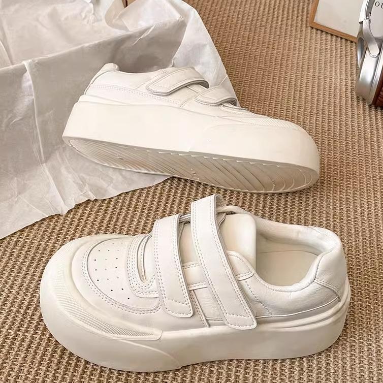 Модные легкие белые туфли на круглой платформе с липучками, женские, новинка 2025 года, весенне-осенняя легкая универсальная повседневная обувь