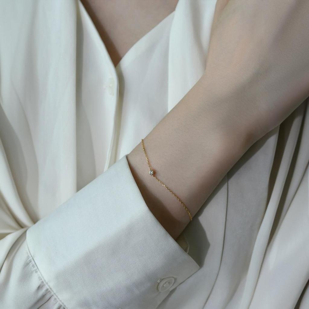 S925 Entire Sterling Silver Micro Inlaid Zircon Mini Bracelet Twin Versatile Design Single Diamond Extremely Simple and Fine Bracelet