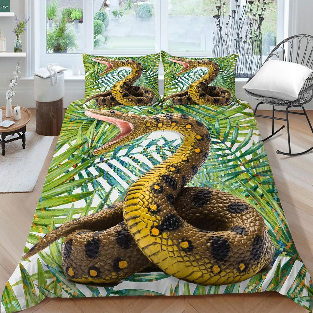 Комплект постельного белья с 3 принтами питона, пододеяльник со змеиным тематическим фоном, наволочка, украшение для постельного белья 2/3 спальни