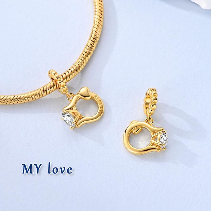 Original 925 Sterling Silver Charms Bead Gold Wedding Ring Pendant For Women Fit Original Bracelet Necklace DIY Accessories Gift