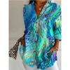 Women's Long-sleeved Lapel Button Shirt with Geometric Print, Retail Fashion, Retro Artistic Style.