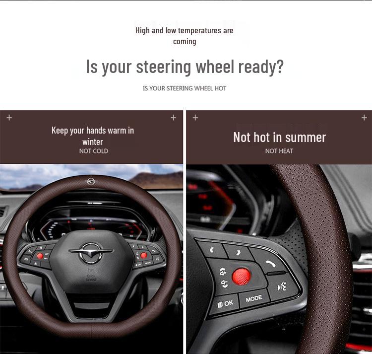 Genuine Leather Steering Wheel Cover for Haima M2/M3/M6/M8/S5/S7 - Non-Slip, All-Season Universal Fit