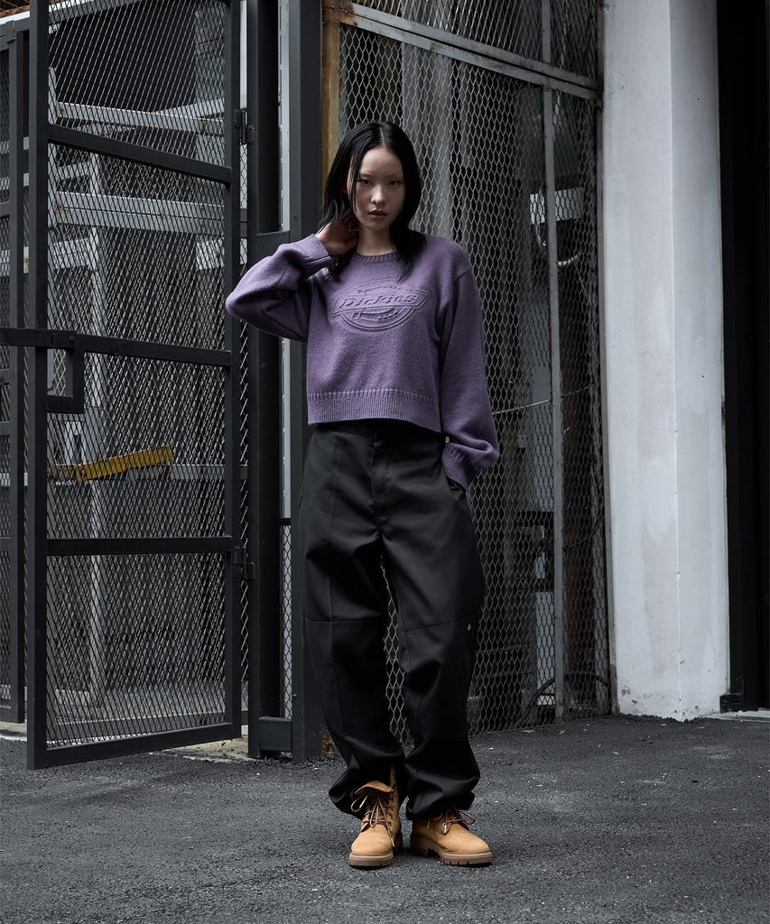 DICKIES Embossed Logo Pullover Crop Knit Purple