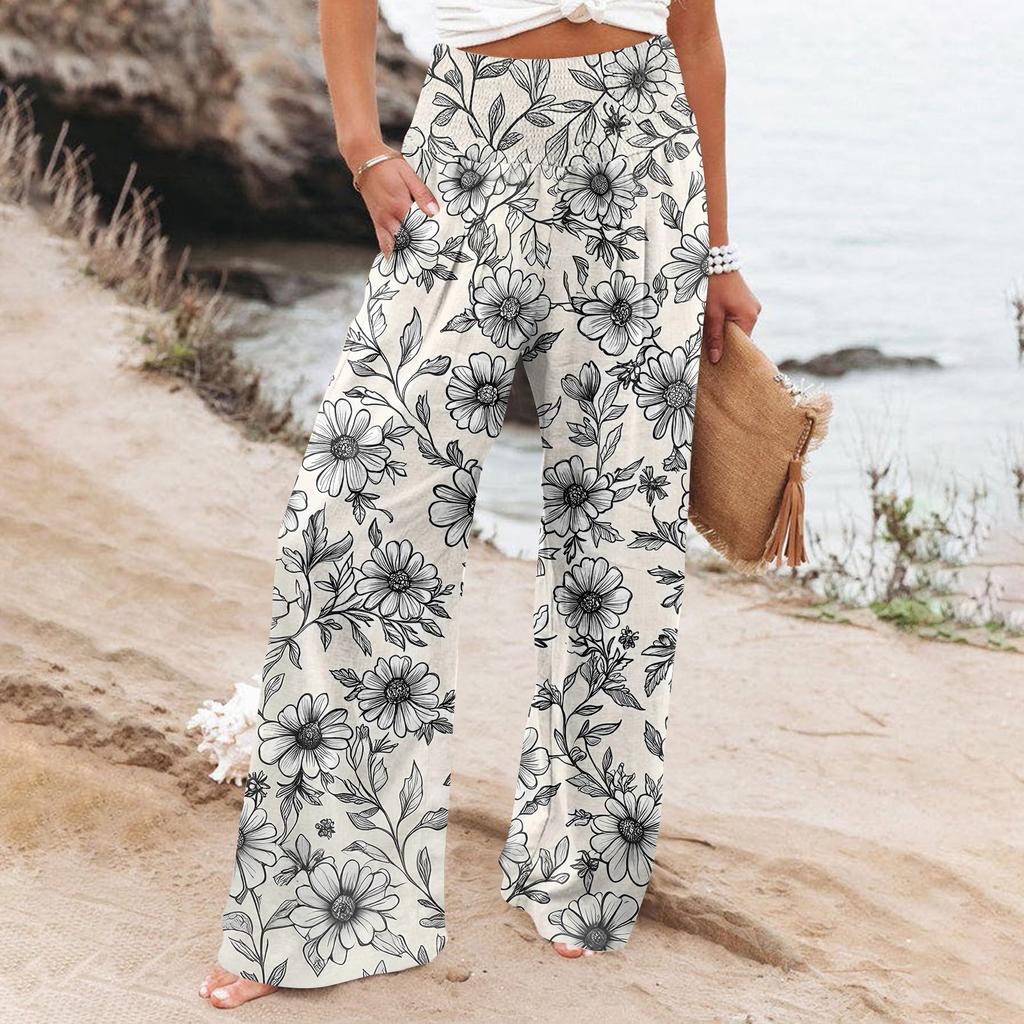 Women's Casual Pants Loose Soft Solid Color Wide Leg Long Pants High Waist Straight Leg Pants