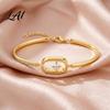 Minimalist Luxury Wrist Jewelry Sparkly Zircon Bangle Bracelet for Women Shiny Geometric Rhinestone Gold Tone Alloy Wristband Adjustable Bracelet,