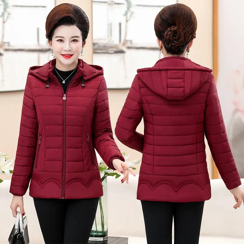 Middle-aged Women's Parkas Basic Jackets Autumn Winter Add Velvet Lamb Hooded Coats Cotton Winter Jacket Womens Mama Overcoat