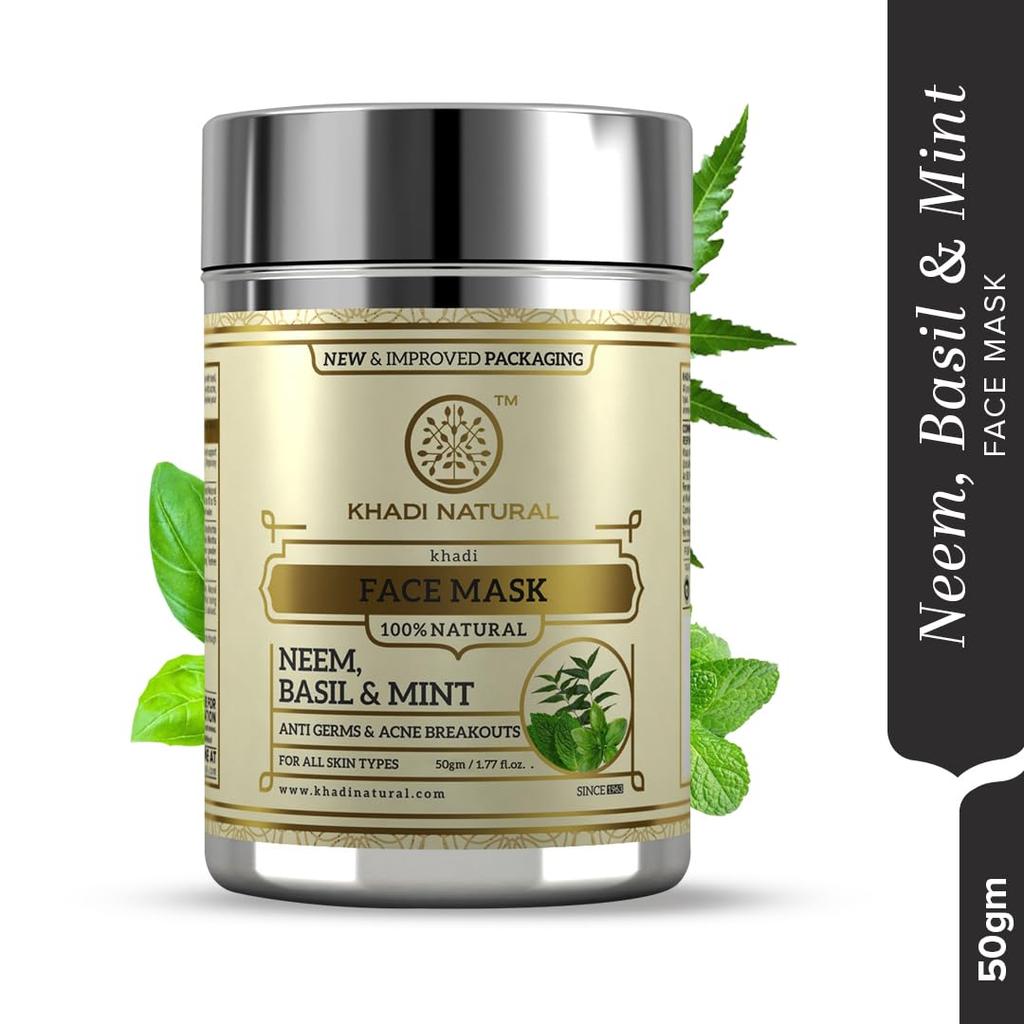 KHADI NATURAL Маска для лица от прыщей с нимом, базиликом и мятой 50 г Травяной уход для чистой сияющей кожи