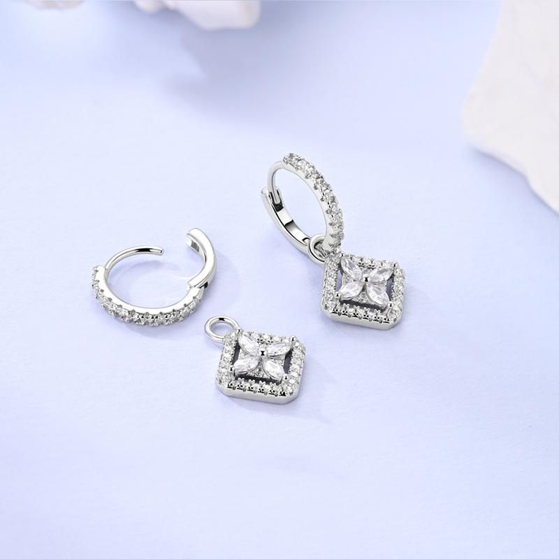 925 Silver Sparkling Five Petal Flower Zircon Women Earrings Brilliant Wedding Engagement Star Earrings Jewelry Gift