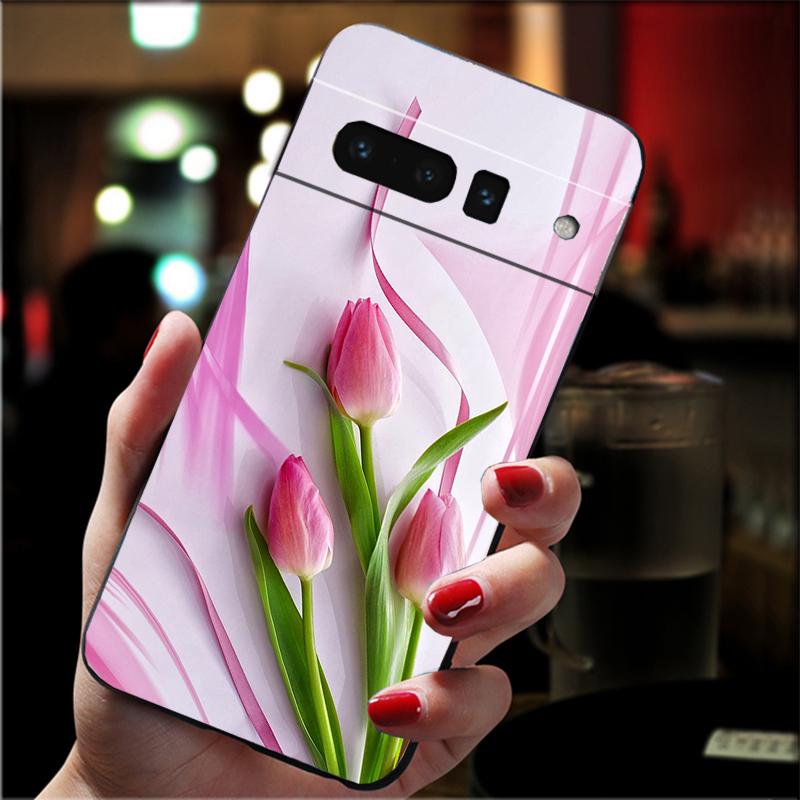 Phone Case For Google Pixel 10 9 Pro XL 9A 8 7 6 Pro Pixel 8A 7A 6A Pixel 8 7 6 5 Tulips flower Red pink purple