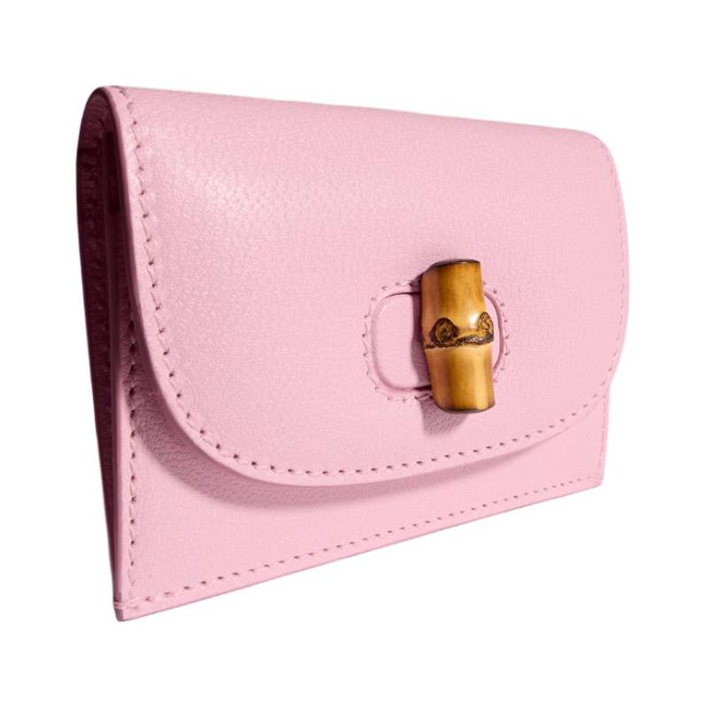 Gucci Bamboo Bamboo Detail Soft Leather Card Holder Women's Pink
