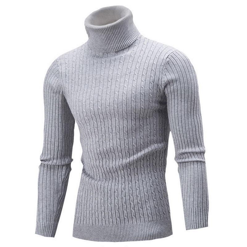 Men Slim Fit Twisted Pattern Turtleneck Knit Sweater For Autumn Winter