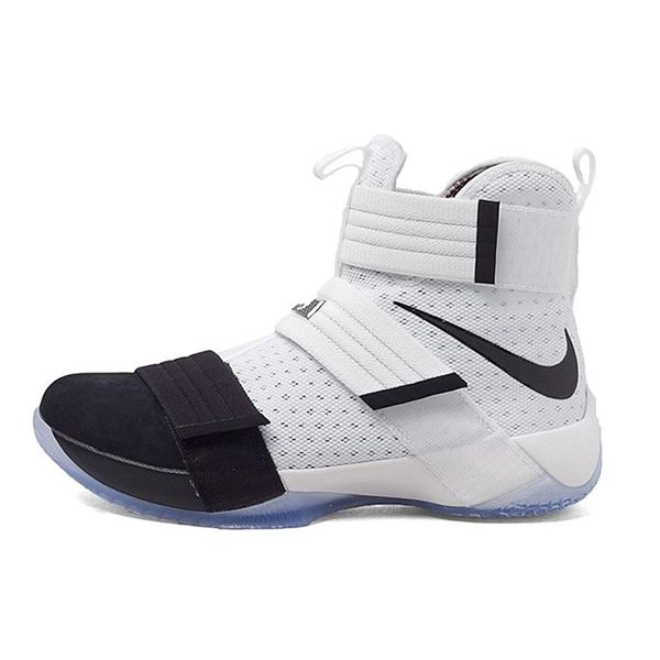 Nike Zoom Soldier 10 LBJ Кроссовки унисекс с круглым носком, нескользящие, легкие, с высоким верхом, для баскетбола, черные/белые 852400-102