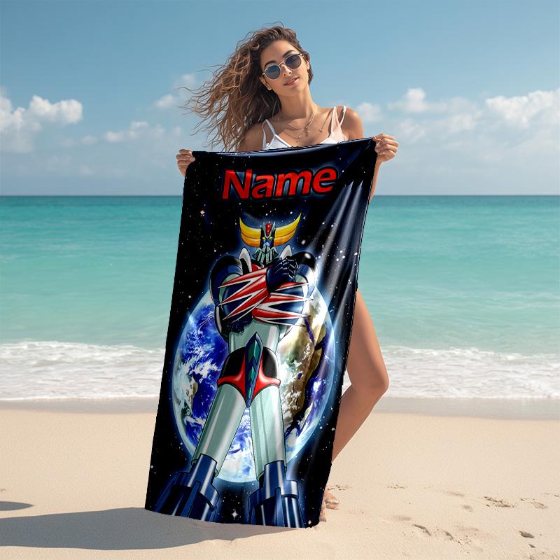 Personalized customized proof beach towel with UFO Robo Grendizer pattern - soft, absorbent,quick-drying,perfect swimming,camping&bathing