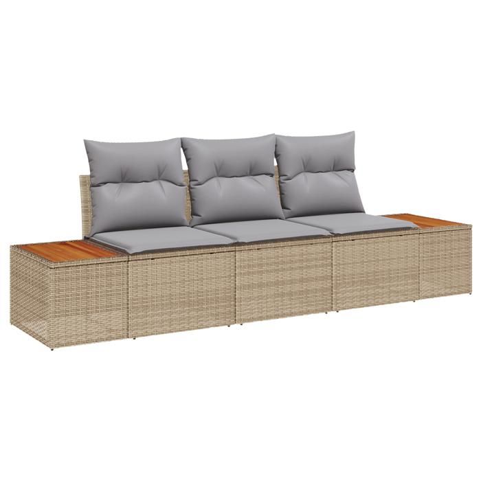 Set de canapé de jardin 3 pièces vidaXL avec coussins Beige Poly Rotin Acacia 3356685