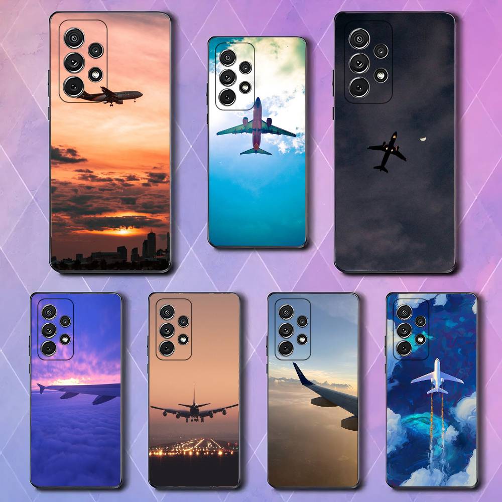 Чехол для телефона Samsung Galaxy S23 S24 S25 Ultra S22 Plus S21, черный, с дизайном «Небо и самолет», премиум-класс