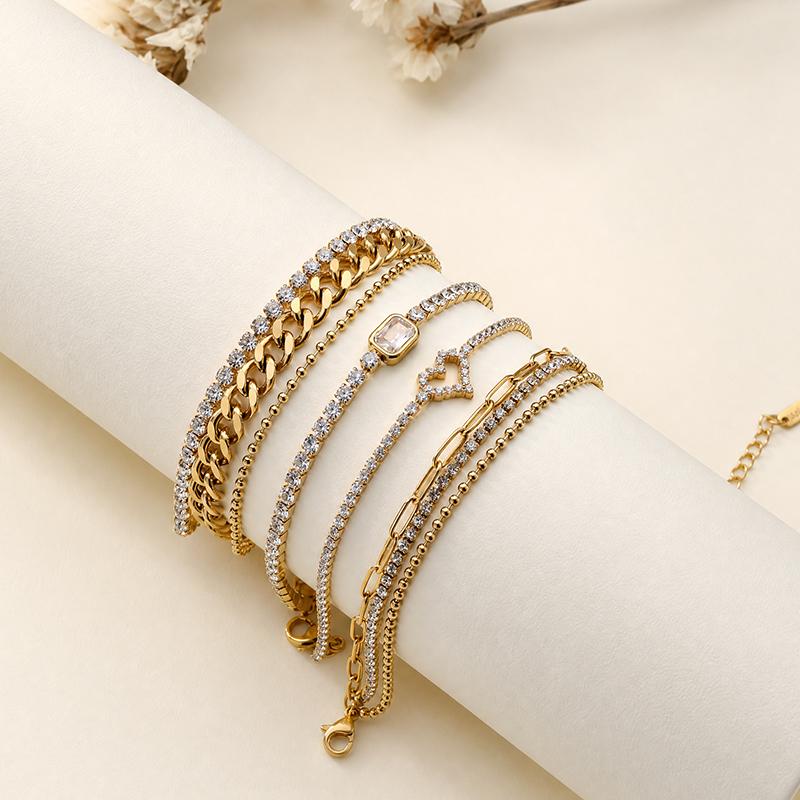 SA Jewelry Stainless Steel 18K Gold Plated Trendy Chain Link Simple Bracelet Women New Light Luxury High End