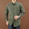 New Large Men's Casual Loose Long-Sleeved Shirt, Solid Color, Middle-Aged and Young, Autumn Workwear Style with Pocket.