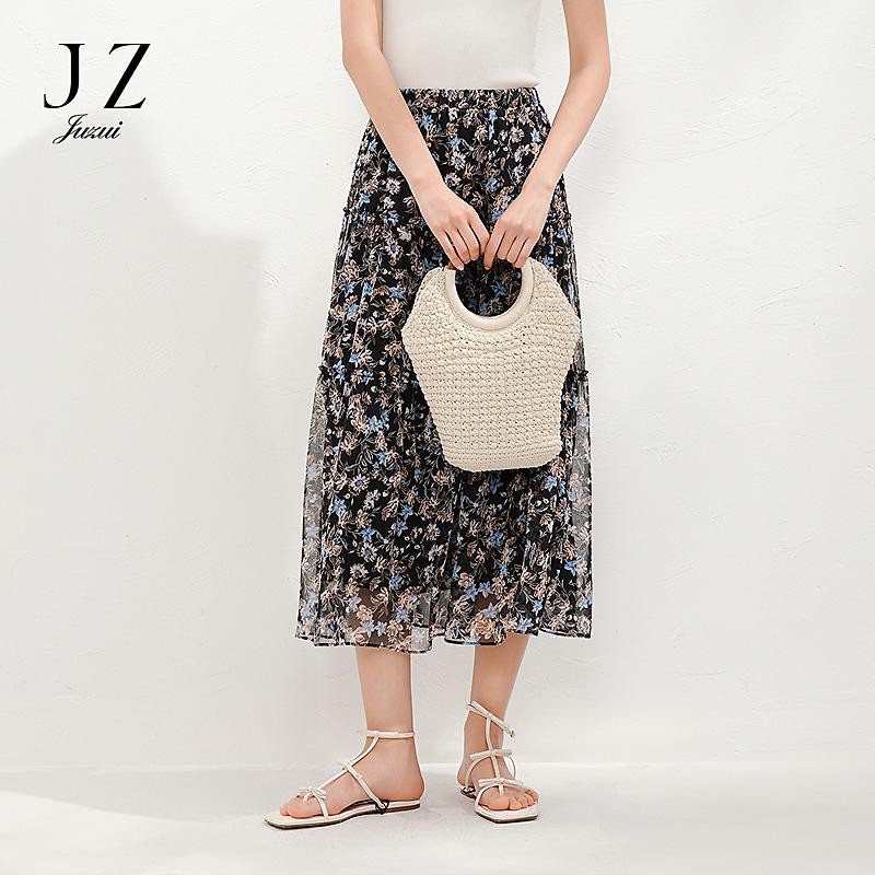 Jiuzi Anna Kou Elegant Light Mature Style Romantic Floral Chiffon Light Umbrella Skirt Half Skirt Women 2025 Summer New Style