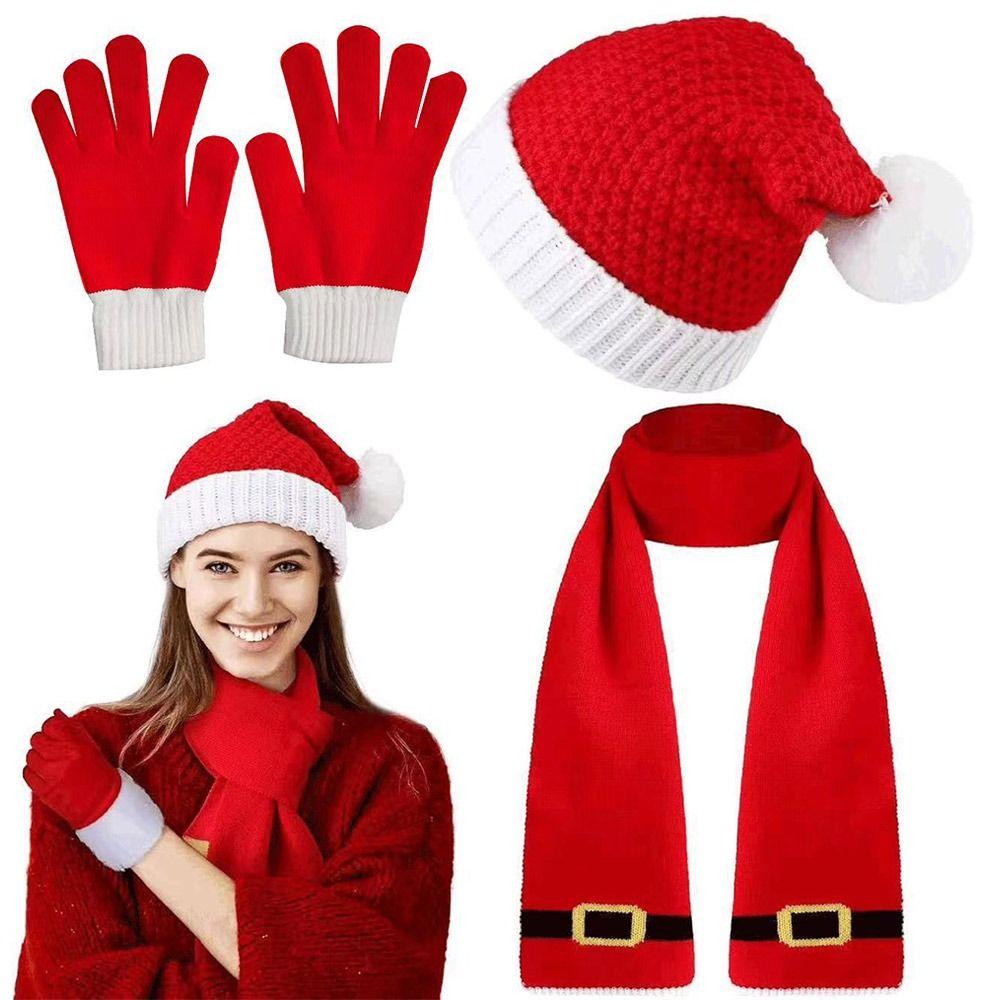 2/3Pcs Set Christmas Knitted Gloves Soft Xmas Gifts New Year Gift Santa Cap  for Men Women