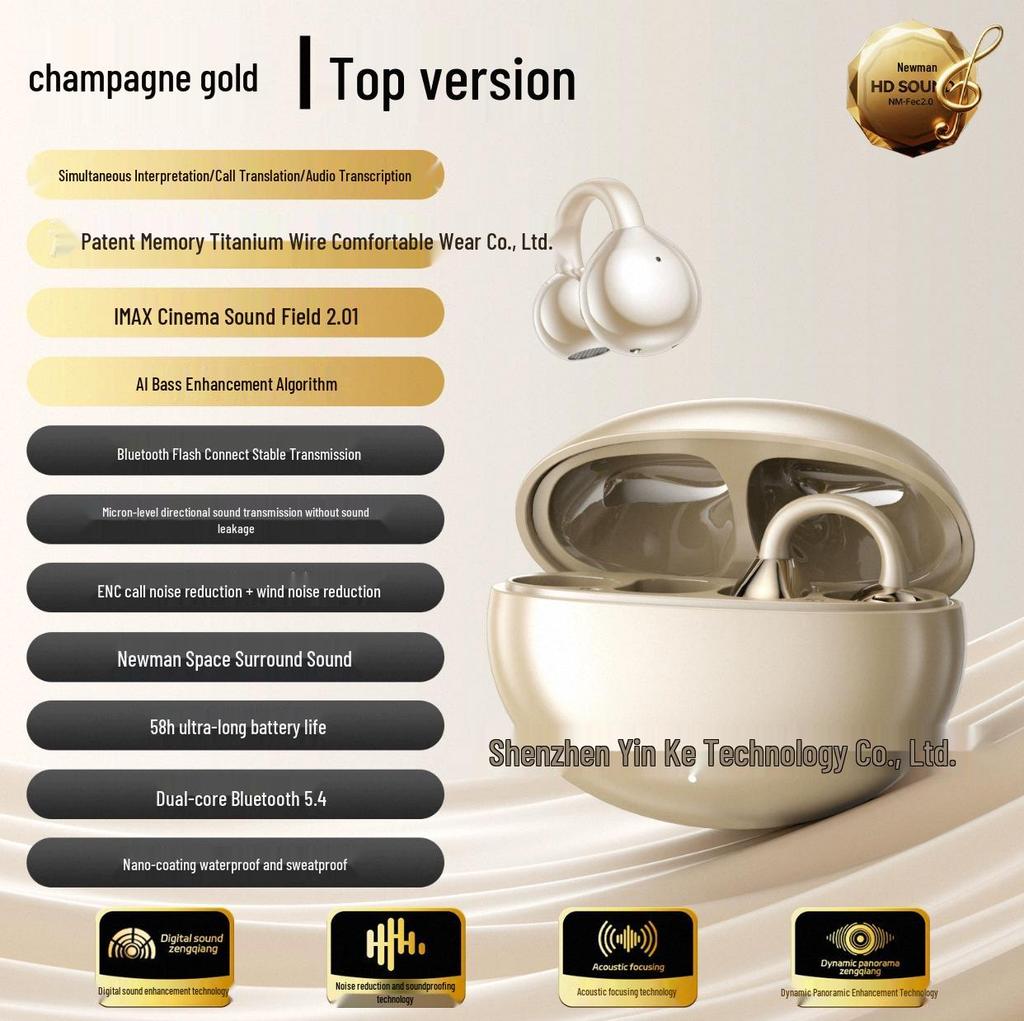 M91 Smart AI Bluetooth Clip-on Earphone - High-Quality, Non-In-Ear Design for Cross-Border Translation