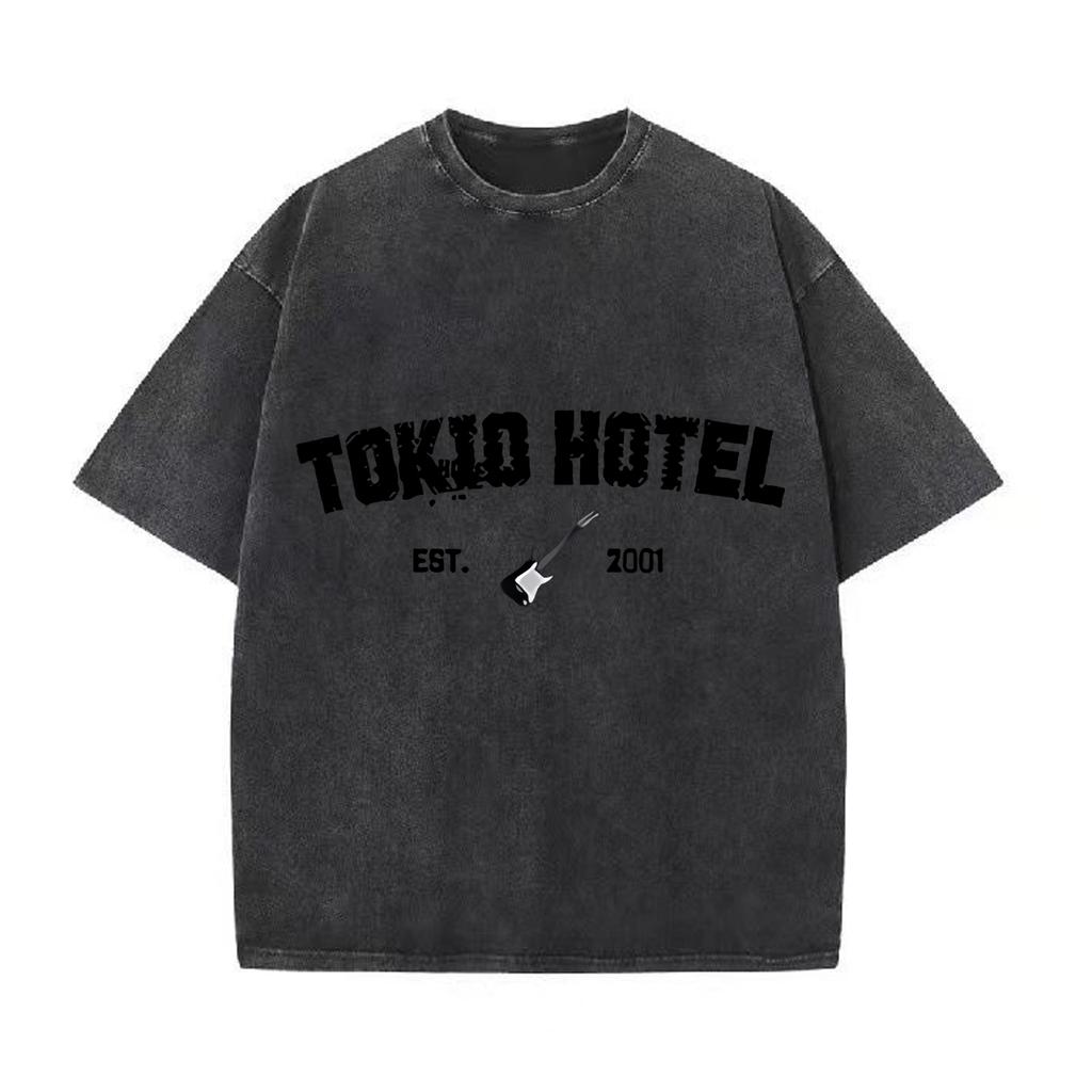 Ретро-стираемая винтажная футболка Rock Band Tokio Hotel Футболка Kaulitz Мужская модная повседневная толстовка-пуловер Мужская женская футболка