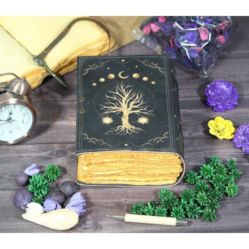 Tree of Life Leather Grimoire Journal: Blank Book of Shadows