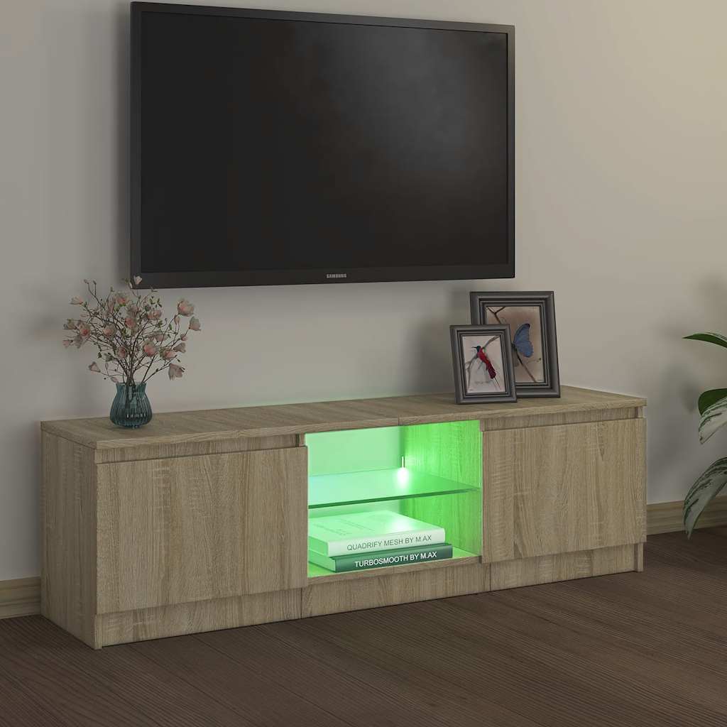 Vidaxl Szafka Pod Tv Z Oświetleniem Led, Dąb Sonoma, 120X30X35,5 Cm