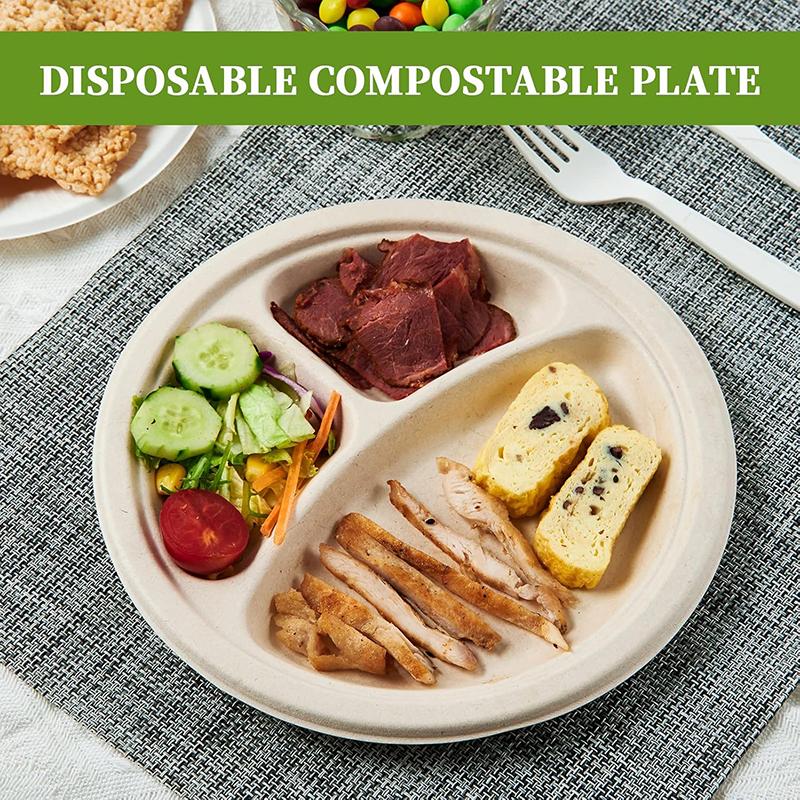 50Pcs Disposable Plate 9-10" Extra Strong Extra Thick Microwave Safe Paper Plate Cut Oil Resistant Biodegradable Disposable Tray