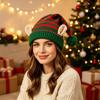 Knitted Christmas Elf Hat with Ears Soft Pom Pom Warm Windproof for Winter Outdoor Xmas Cosplay Party Activities