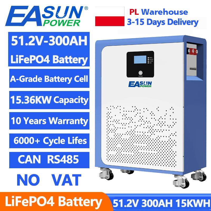 EASUN POWER Аккумулятор LiFePO4 51,2 В 300 Ач Bluetooth 48 В 15 кВтч Литиевый аккумулятор 6000+ циклов Хранение солнечной энергии BMS Для инвертора