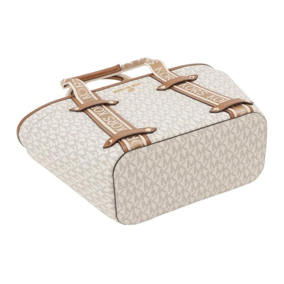 Michael Kors Maeve Классическая Модная Сумка-Тоут с Монограммой и Цветовыми Блоками для Поездок на Работу Маленькие Женские Сумки Ванильно-Белый Желудочно-Коричневый 30T2G5VT1B-149