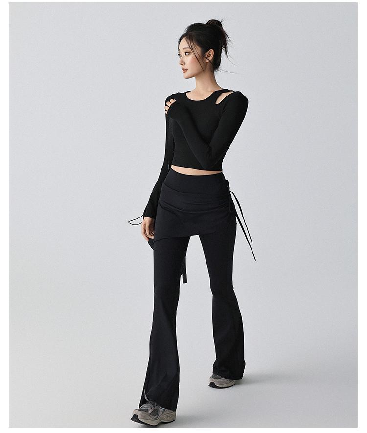 Женские расклешенные штаны для йоги с высокой талией и завязками по бокам