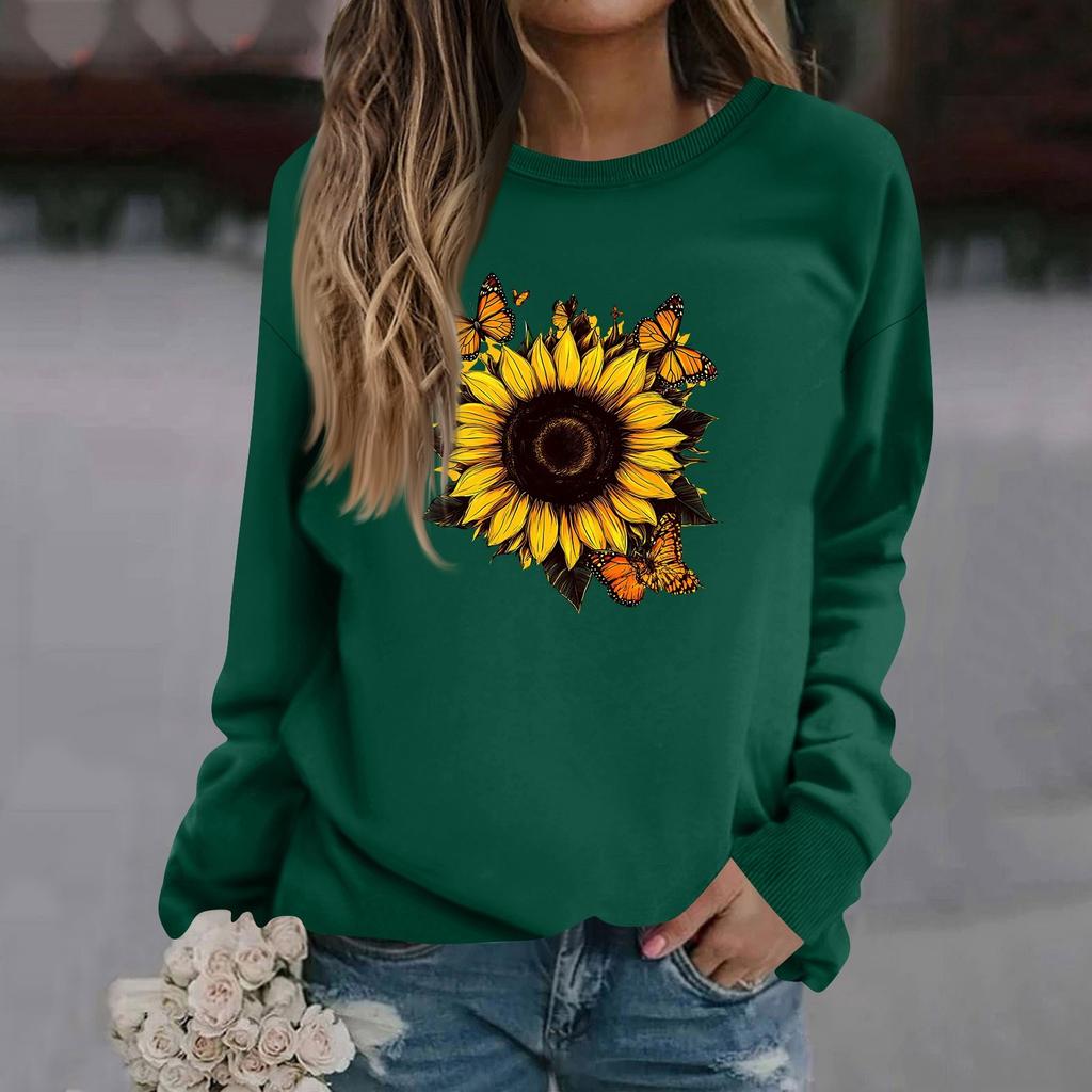 Женская модная повседневная толстовка с длинным рукавом и круглым вырезом с принтом