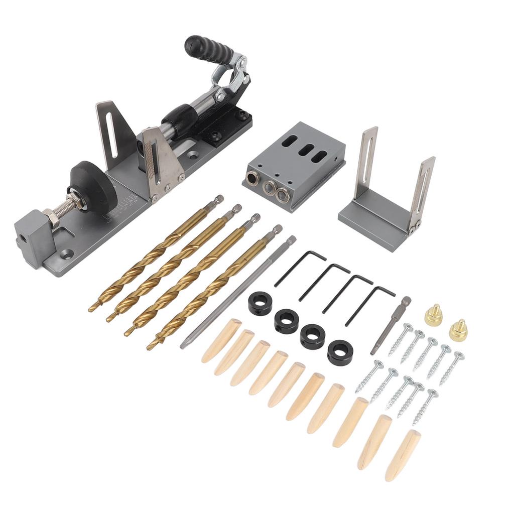 Pocket Hole Jig Kit Pocket Screw Jig Accurate Easy Adjust Aluminium Alloy Woodworking Tool with Step Drill Wrench for