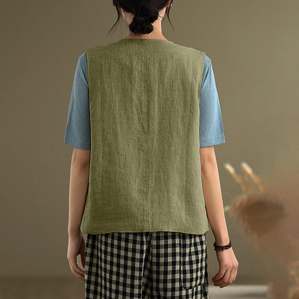 Womens Cotton Linen Vest Casual Sleeveless Coat Cardigans Lightweight Jacket Waistcoat Top