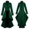 Womens Gothic Medieval Tailcoat Halloween Costume Long Formal Dress Stage Performance Black Red Blue Green