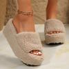 Spring and Autumn Large Size One-word Fluff Drag European and American Thick Bottom Slope Heel Women European and American Fashion Slippers