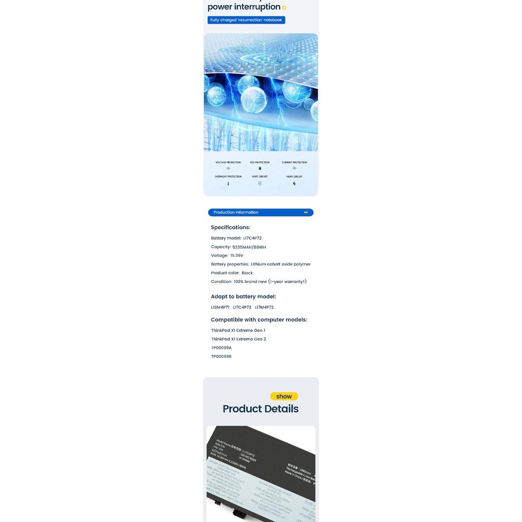 Аккумулятор для ноутбука BNN L17C4P72 L17M4P72 для Lenovo ThinkPad X1 Extreme Gen 1 2 для ThinkPad P1 1-го 2-го поколения L18M4P71 01AY968