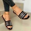New Women Slippers New Metal Striped Summer Flat Shoes Fashion Slip On Slides Outdoor Female Casual Women Sandals Plus Size 43