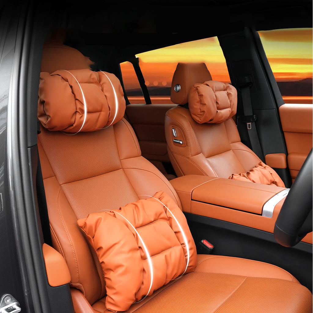Advanced Sensory Bubble Cotton Car Headrest Anti-Stain Leather Neck Pillow And Waist Cushion Set for Comfortable Travel