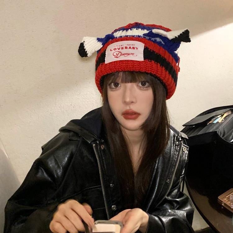 Womens Cat Cute Ear Knit Hat Winter Thick Warm Soft Cotton Cozy Beanie