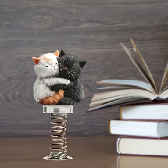 2D Swing Animal Decoration with Spring Acrylic Flat Cartoon Cat Ornament Car Dashboard
