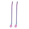 2Pcs/Set Reusable Long Straw Spoon Multicolor Stainless Steel Straws Tea Scoop Bar Cocktail Coffee Stirring Drinking Spoon