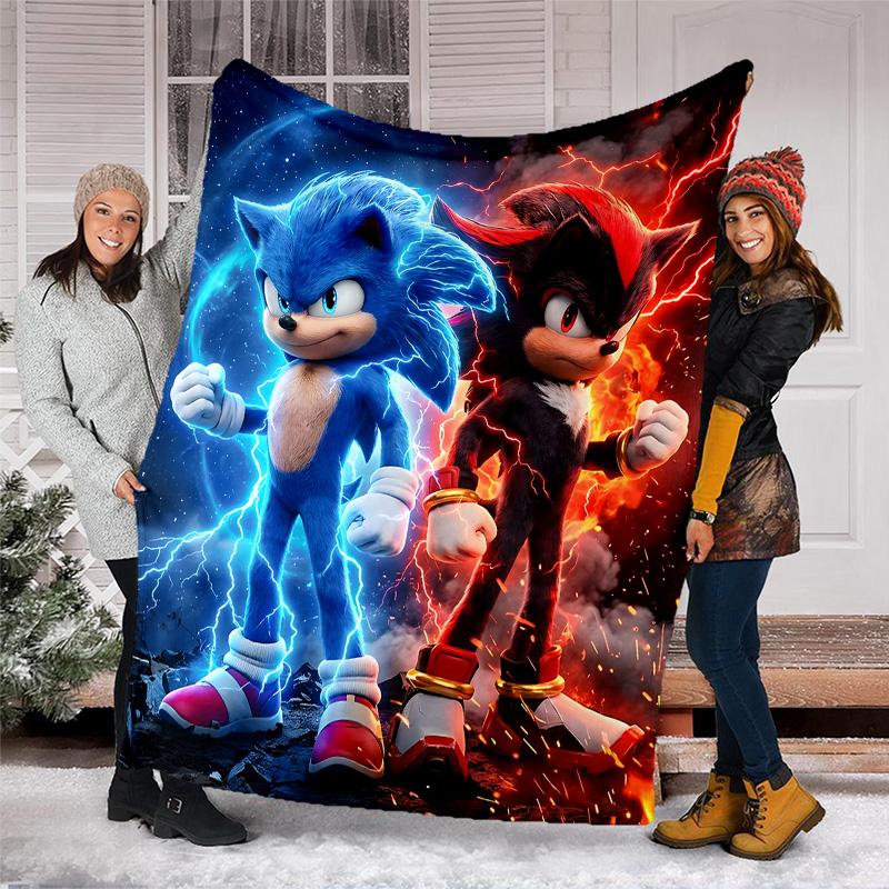 1pc Sonic5 Theme Soft Flannel Throw Blanket - Digital Print, Polyester, Cozy for All Seasons, Perfect for Outdoor, and Travel