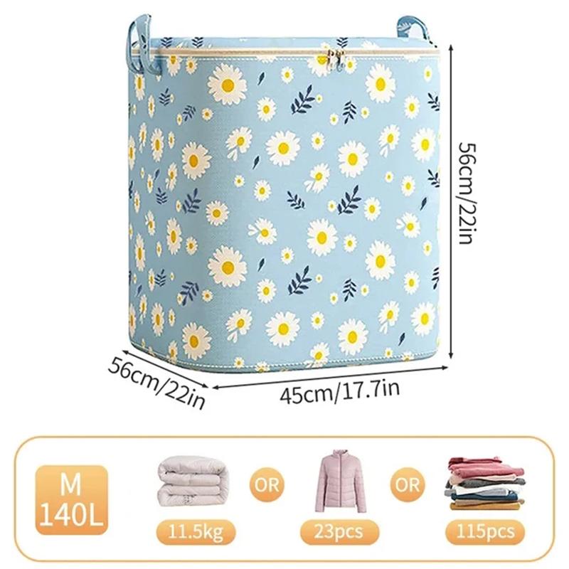 100/140/180L Clothes Organizer Box Large Capacity Daisy Quilt Bins Foldable Stackable for Blanket Comforter Clothing Bedding