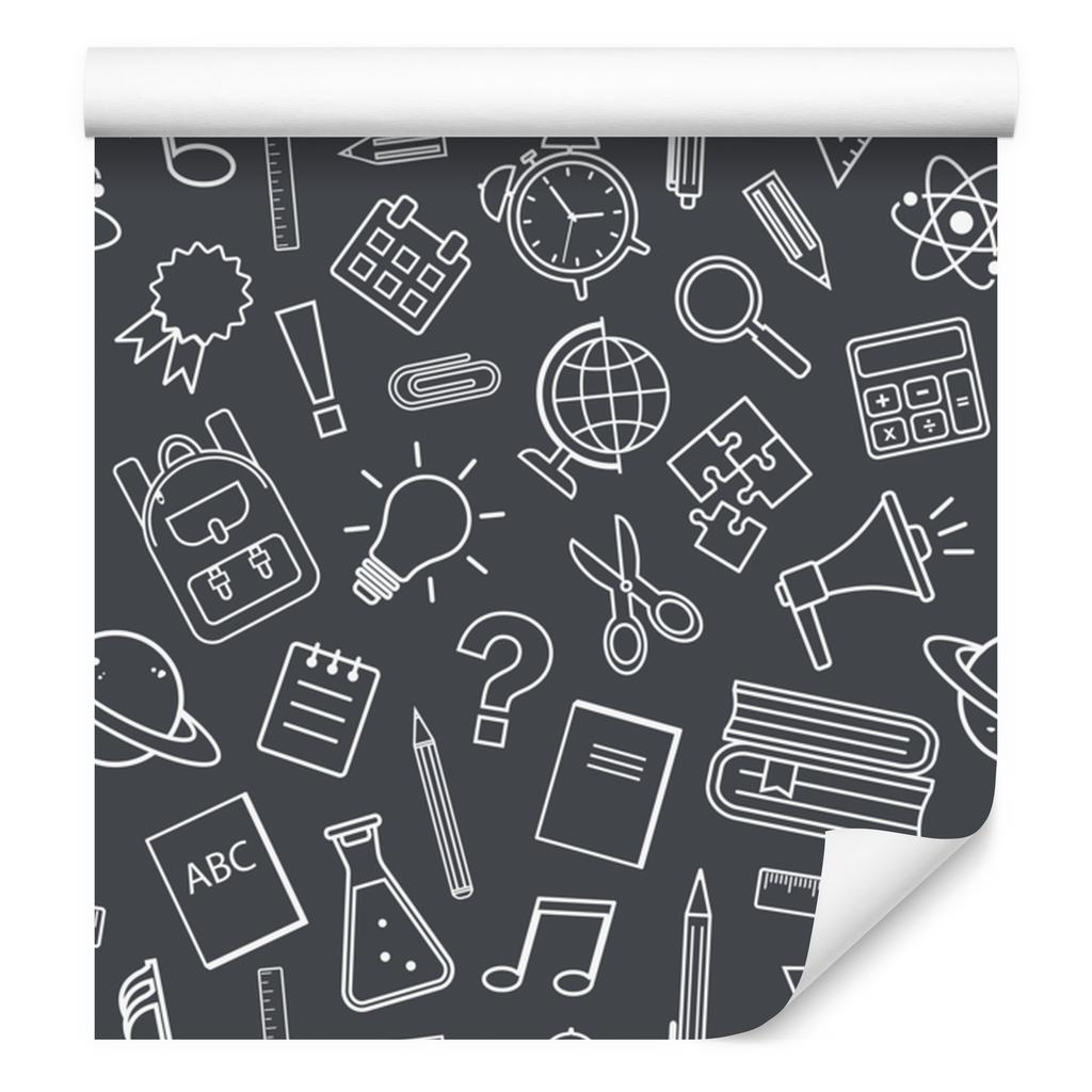 Wallpaper School Supplies Graphite and Navy Blue for Living Room and Bedroom 50x1000