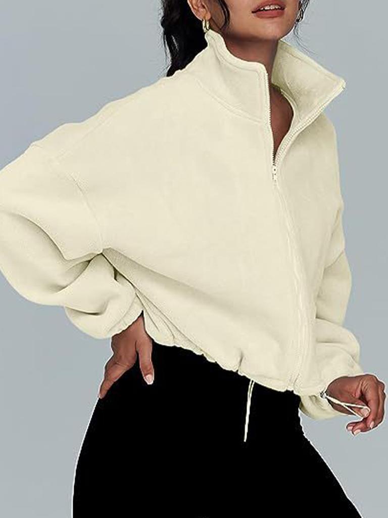 Женское однотонное бархатное спортивное повседневное пальто-топ со стойкой-воротником и молнией