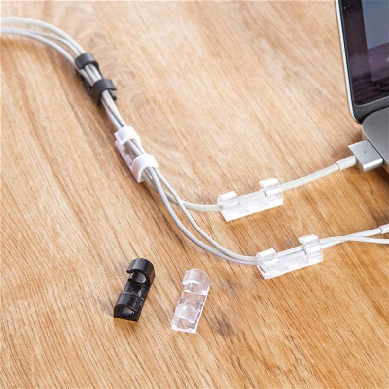 200PCS Cable Clips Cable Tidy Wire Holder With Strong Self Adhesive Pads Plastic Cord Management Organiser Transparent-B61B