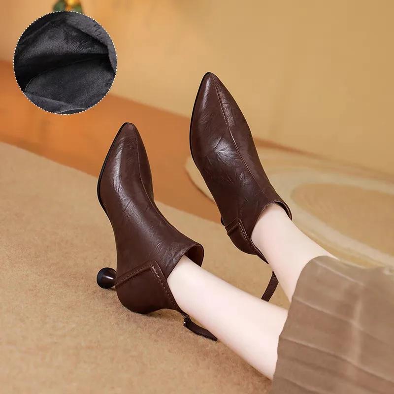 Обувь женская 2024 Высококачественные женские ботильоны с молнией сзади, модные офисные и карьерные сексуальные туфли с острым носком для женщин Zapatos