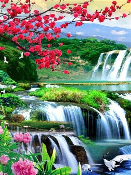 5d Алмазная картина Полный дрель Квадратный пейзаж Водопад Алмазная вышивка Продажа Цветочная мозаика Домашний декор
